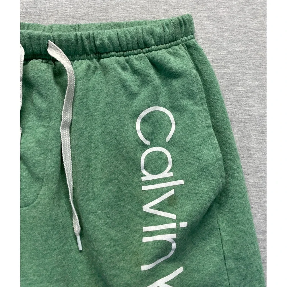 Calvin Klein Sweat Shorts Mens Medium Green Logo Streetwear Drawstring Waist